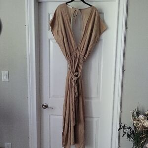 Spirit Neutral Tan Maxi Dress with Tie Detail